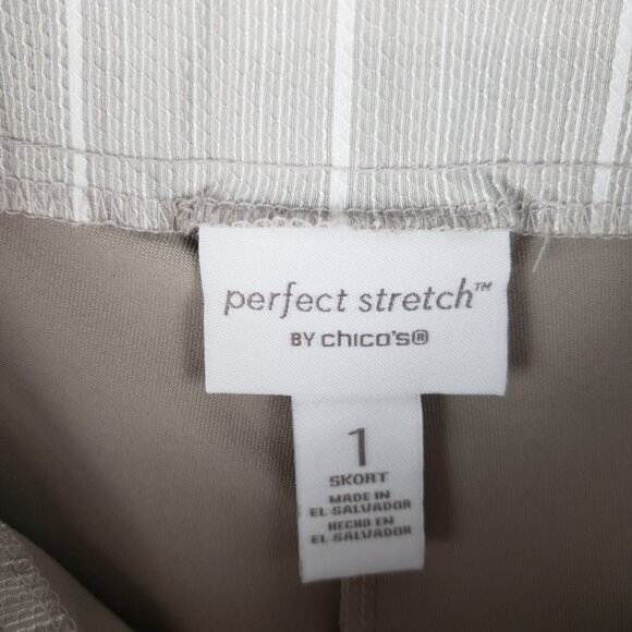 Chicos Perfect Stretch Pull On Skort 1 M Beige Stripe Travel Golf Casual Pockets - Picture 6 of 9